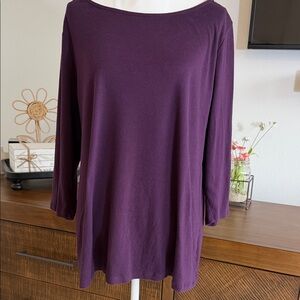Lane Bryant Plum Boatneck 3/4-Sleeve Top